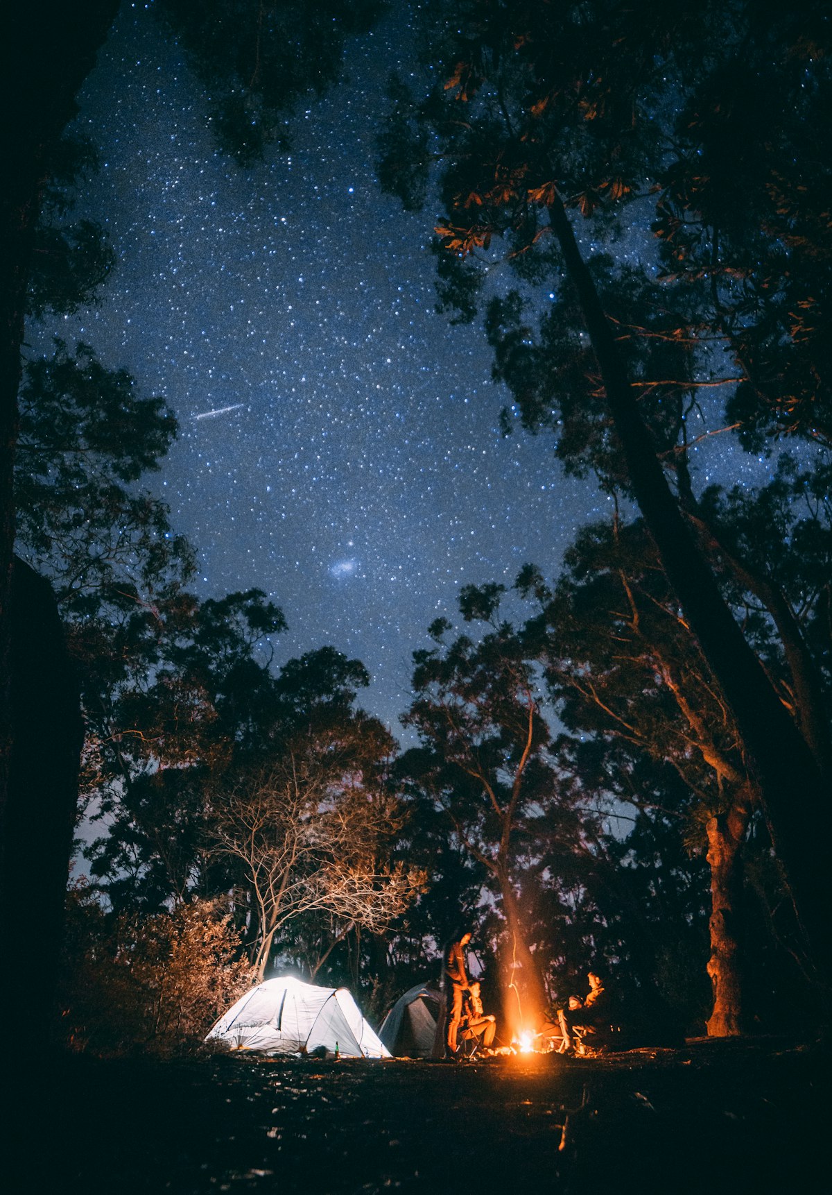 Camp lantern lighting a dark outdoor table